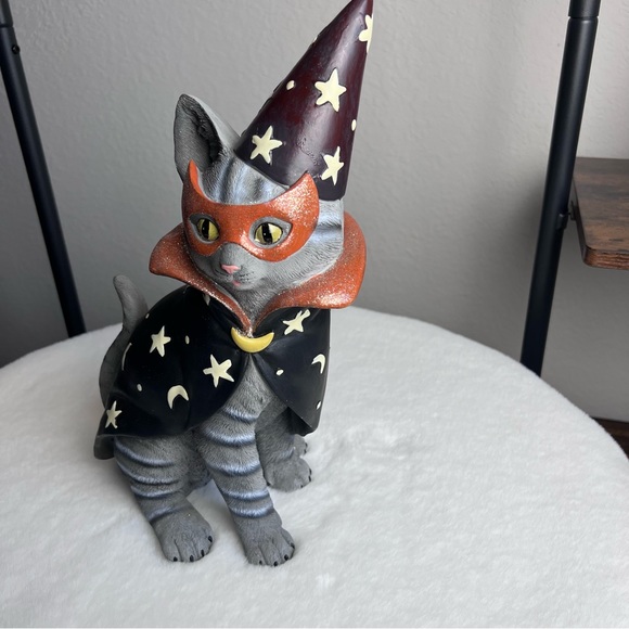 Halloween Cat Wizard Witch Cape Glitter Moon Star Decor Trick or Treat Spooky - Picture 9 of 10